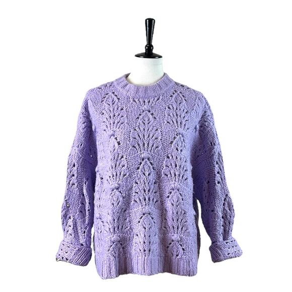 Aerie Sweater Chunky Knit Pointelle Crochet Oversized Purple Women’s Size Small - Picture 12 of 12